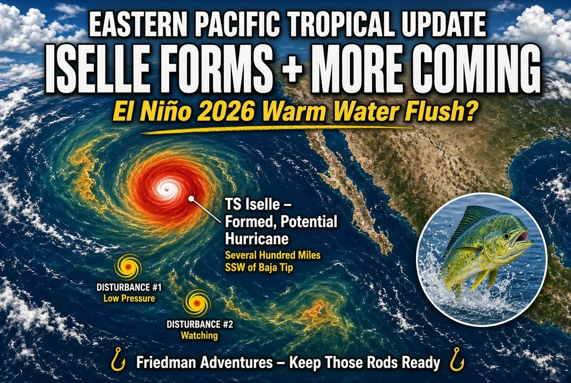 Eastern Pacific Tropical Update: Tropical Storm Iselle Forms + More Systems in the Pipeline — El Niño 2026 Could Keep Flushing Warm Water & Tropical Fish Our Way! 🌀🎣🔥