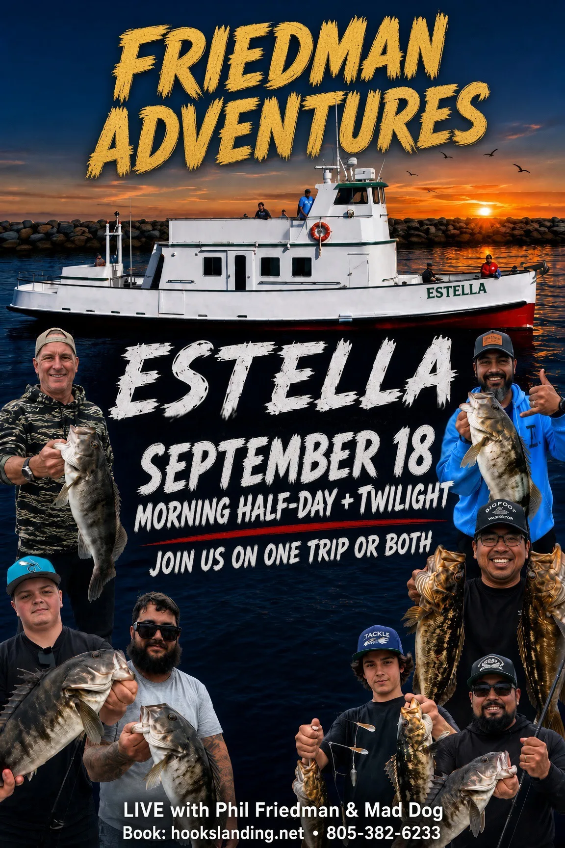🎣 Estella Doubleheader Fri 9/18! Yellowtail & Calicos w/ Capt. Hadawi — AM + Twilight Friedman
