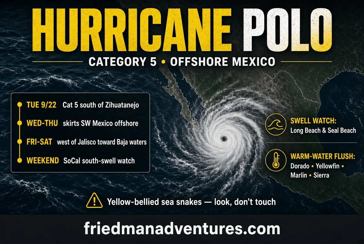 Category 5 Polo Is Parked Off Mexico. Here’s the Timeline — and Why Long Beach Should Watch the Next South Swell.