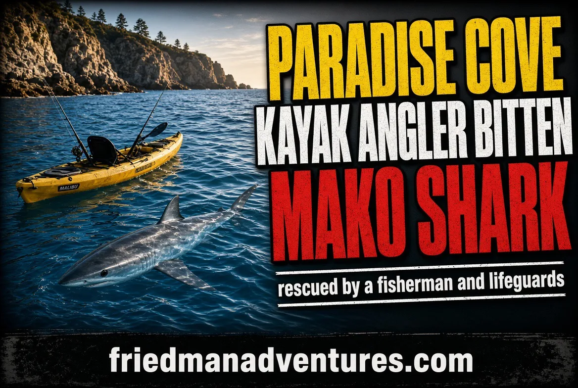 Kayak Angler Bitten by Mako off Paradise Cove, Pulled Out by a Fisherman 🎣