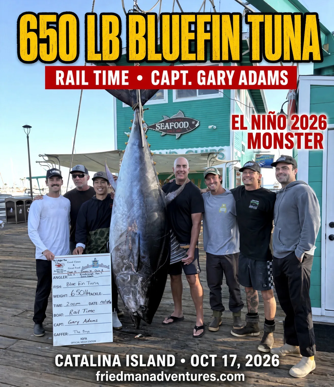 650-Pound Bluefin Weighed at Catalina — Rail Time & Capt. Gary Adams Deliver an El Niño 2026 Monster